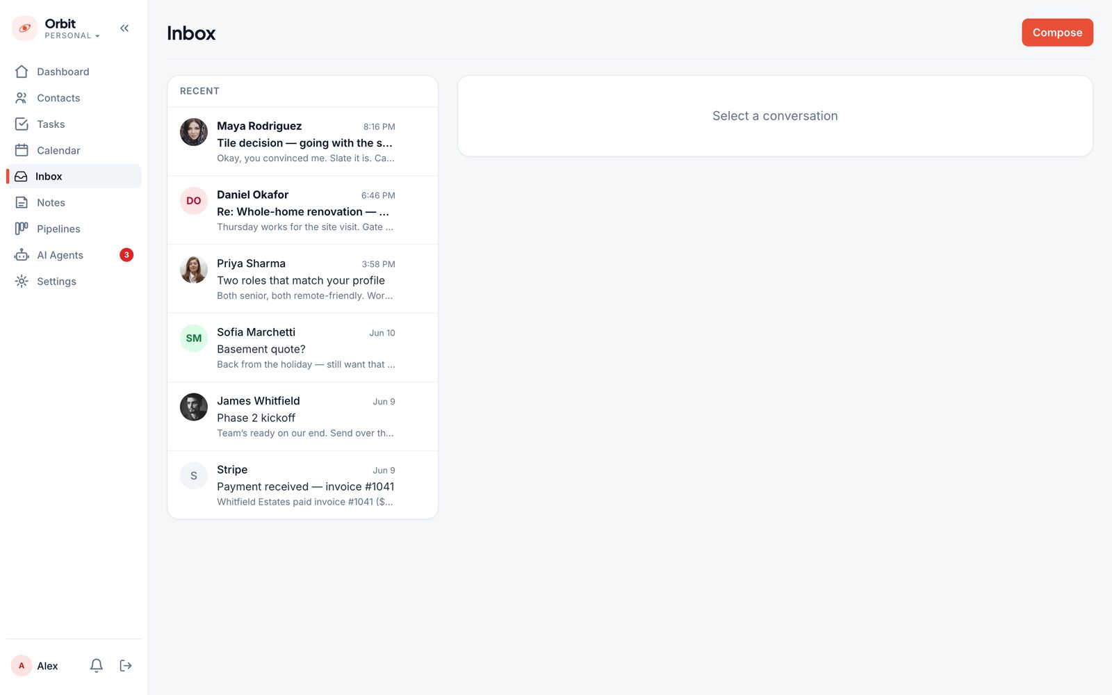 Orbit unified inbox